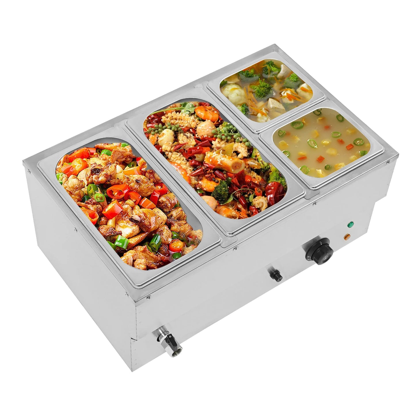 Electric 4-pan Food Warmer Commercial Stainless Steel Buffet Server Adjustable