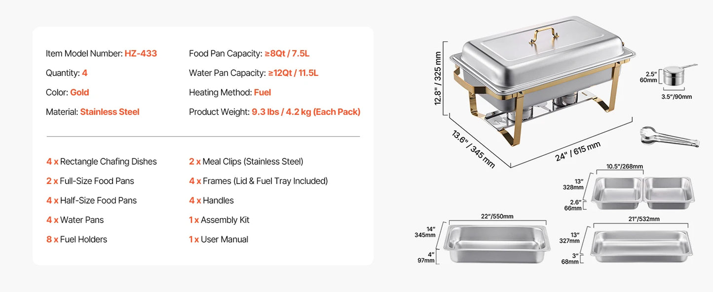 SucceBuy 8QT Chafing Dish 2/4/6 Packs w/ Full Size Pans Buffet Catering Warmer Server Folding Stand