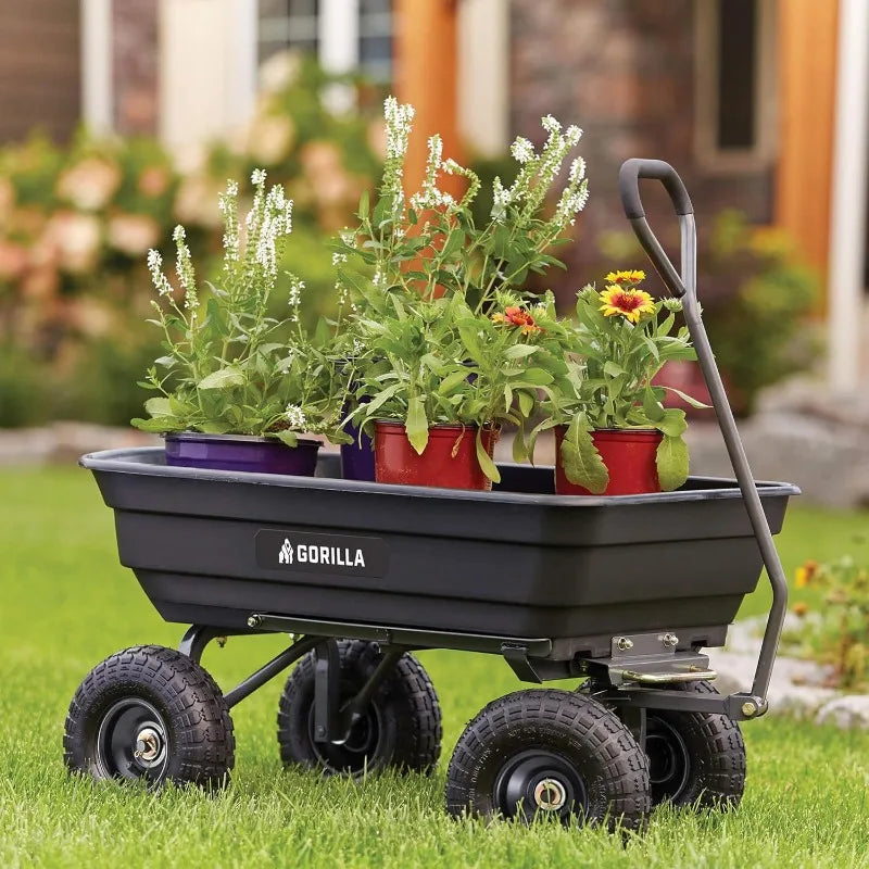 Gorilla Carts Heavy Duty Poly Utility Dump Wagon Garden Cart w/Pneumatic Tires, 4 Cu Ft - 600 lb Cap