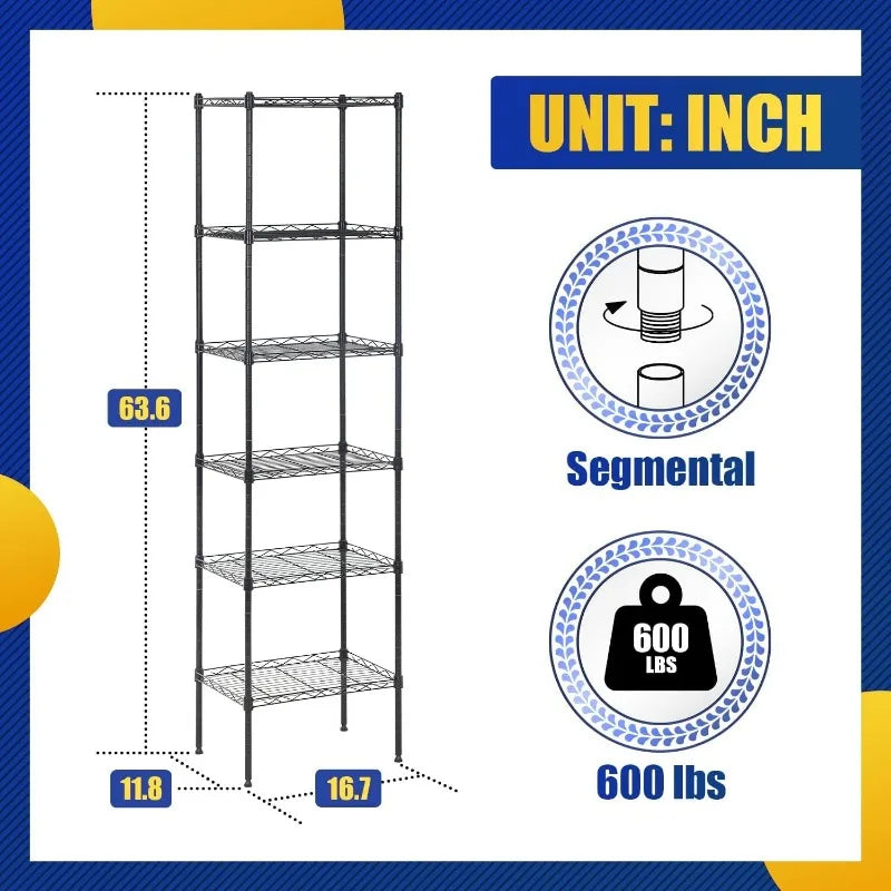 Storage Shelves 2100Lbs Capacity, 6-Shelf on Casters 48" L×18" W×72" H Commercial Wire Shelving Unit