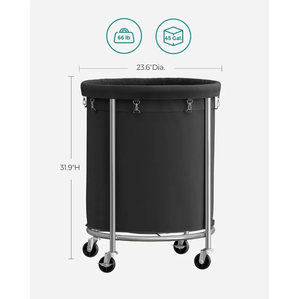 SONGMICS Laundry Basket with Wheels, Rolling Laundry Hamper, 29 Gal w/ Steel Frame and Removable Bag