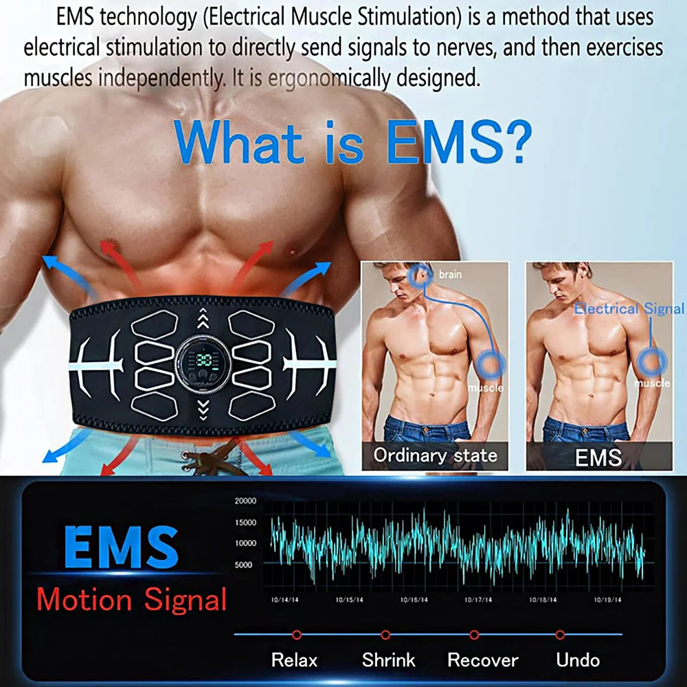Abdominal Toning Belt Muscle Toner EMS Muscle Stimulator Abs Trainer Recharge Body Massager