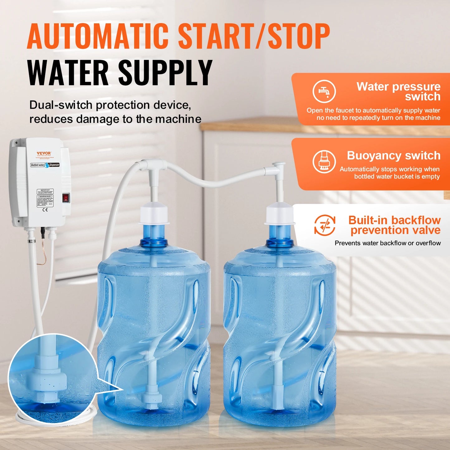 SucceBuy 2x5Gal Bottled Water Dispenser Pump System Auto Electric Water Dispenser Double-Pipe