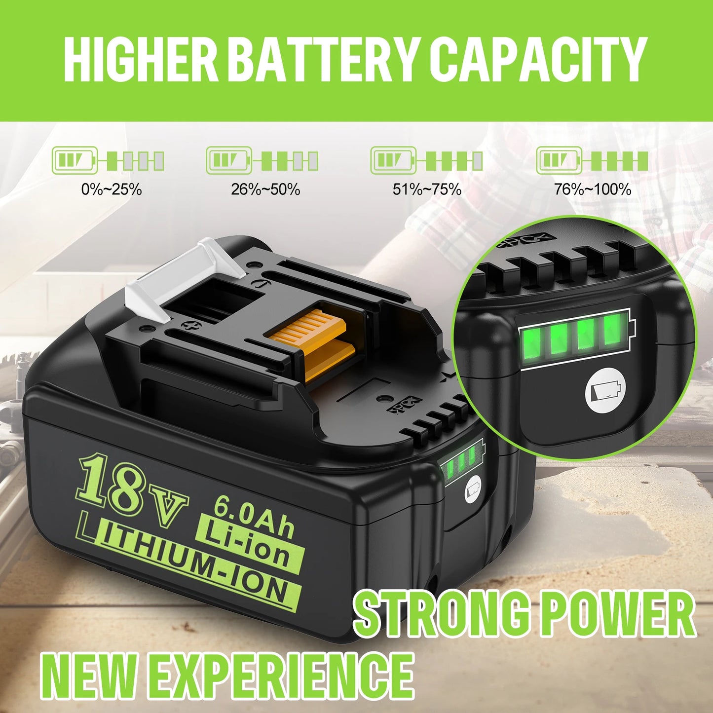 Dreamdash/Makita 18V Battery 6Ah Rechargeable Power Tools Battery 18V LED Li-ion BL1860B BL1830