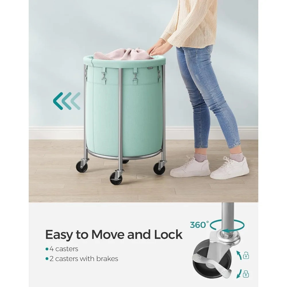 SONGMICS Laundry Basket with Wheels, Rolling Laundry Hamper, 29 Gal w/ Steel Frame and Removable Bag