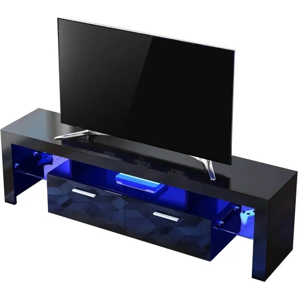 Black TV Stand for 55+/65+/70/75 In TV, Entertainment Center, LED Media Console, TV Table