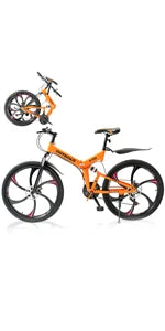 26 Inch Folding Mountain Bike,Full Suspension High-Carbon Steel Foldable Bicycle, Dual Disc Brake