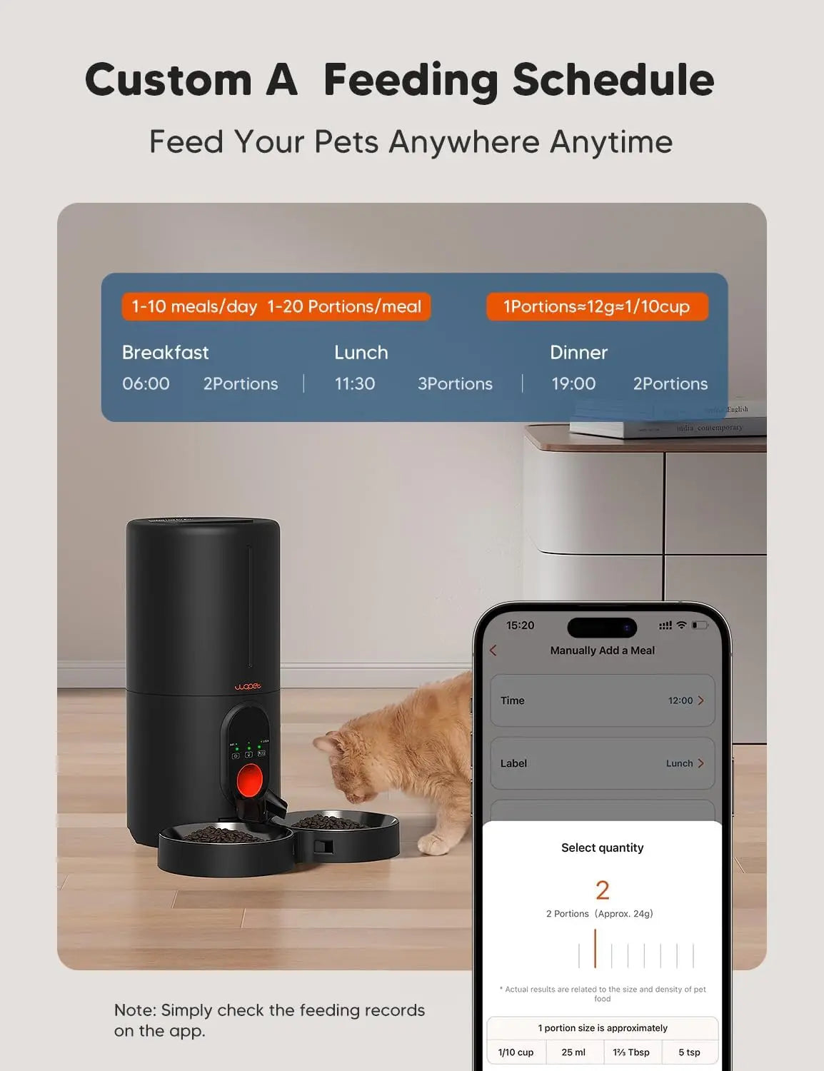 Automatic Feeder 5G WiFi Pet Feeder for Two Cats or Dogs with Remote Control 6L with Low Food Sensor