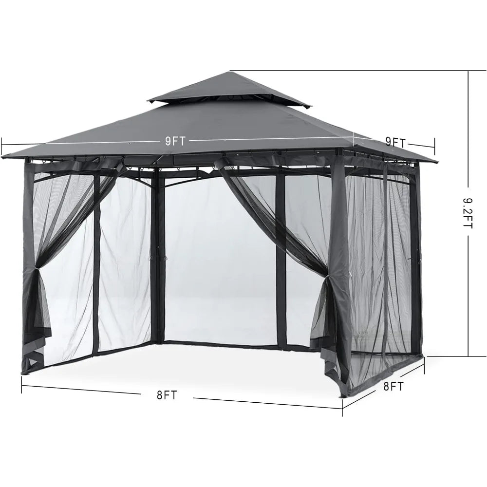 Outdoor Garden Gazebo for Patios with Stable Steel Frame and Netting Walls (8x8,Dark Gray) Pergola