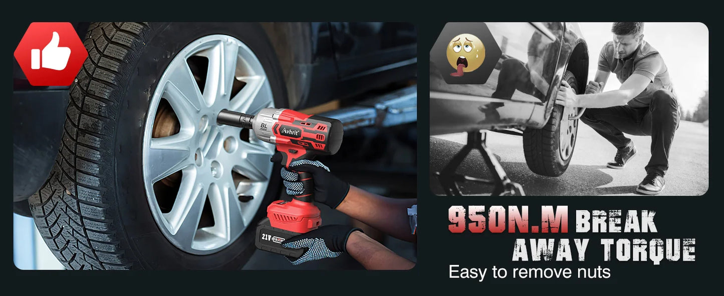 Avhrit Cordless Impact Wrench 1/2, High Torque 700Ft-lbs(950N.m)/2X 4000mAh Battery Fast Charger
