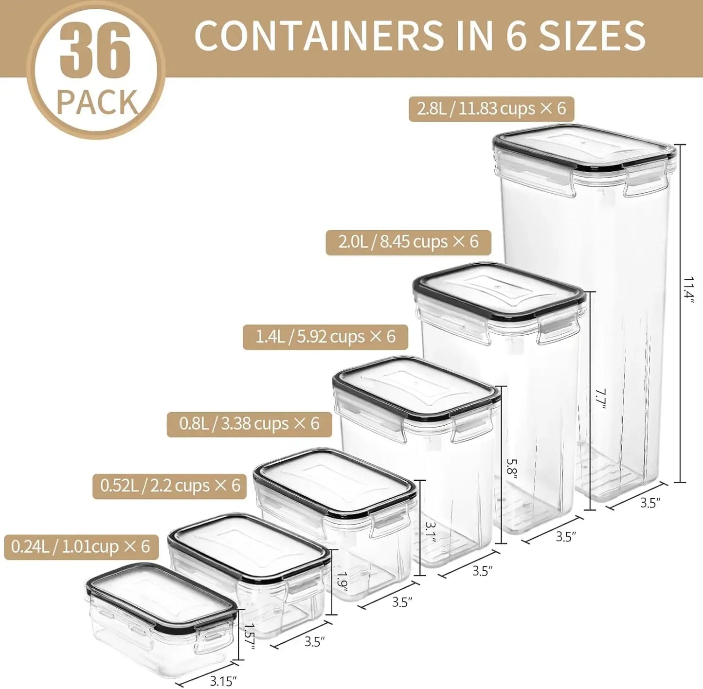 Skroam 36 Pack Airtight Food Storage Containers for Kitchen Pantry Organizers and Storage, Plastic