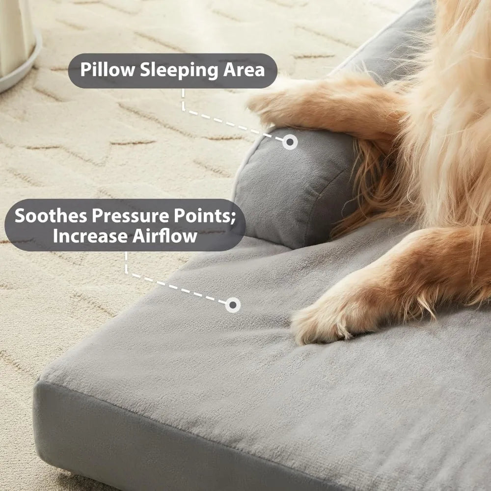 Large Sized Dog Bed with Sides, Removable Pillow Cover and Anti-Slip Bottom, Washable Couch, Large