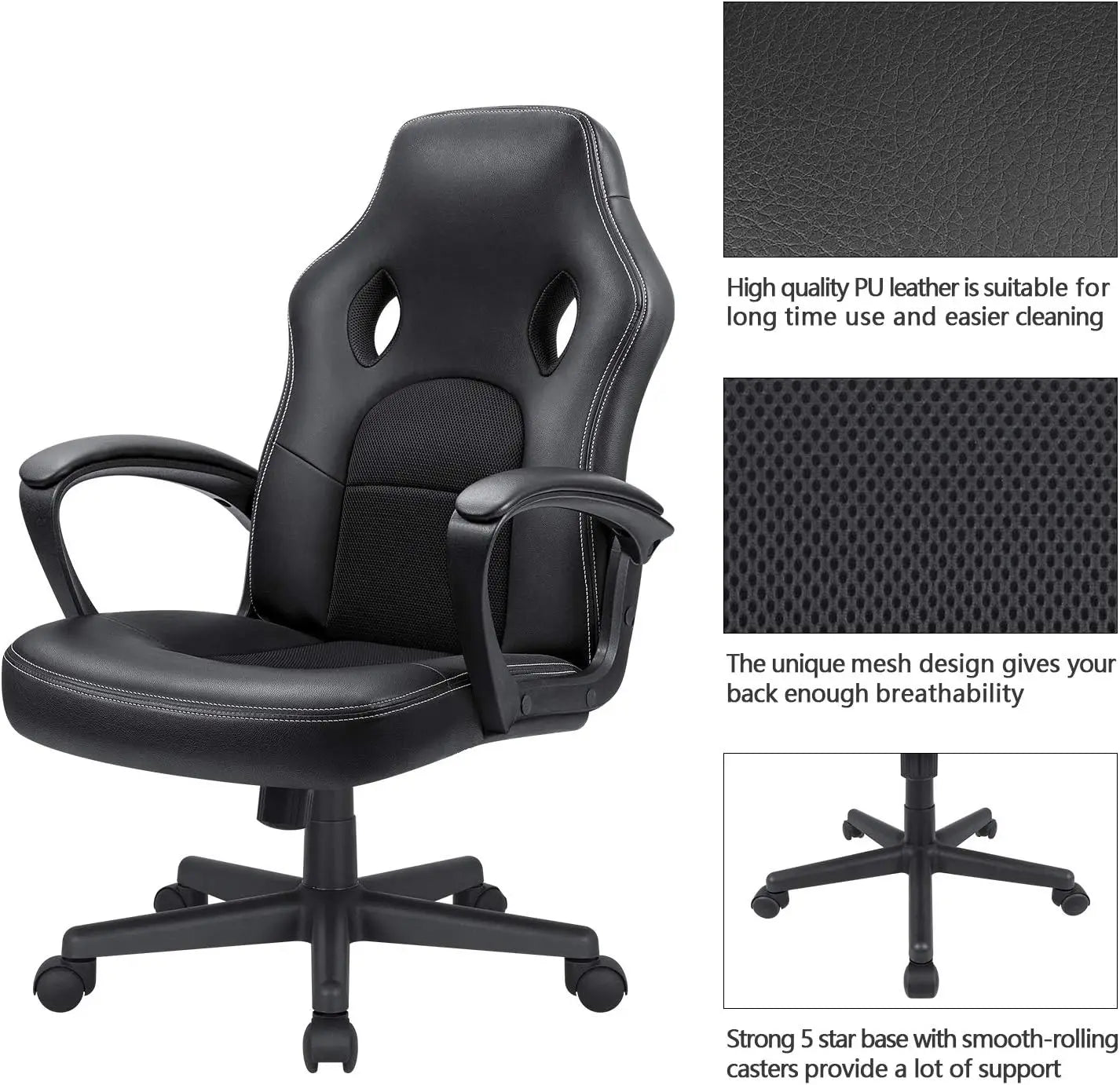 Office Gaming Chair High Back Leather Computer Chairs Ergonomic Height Adjustable Racing Game