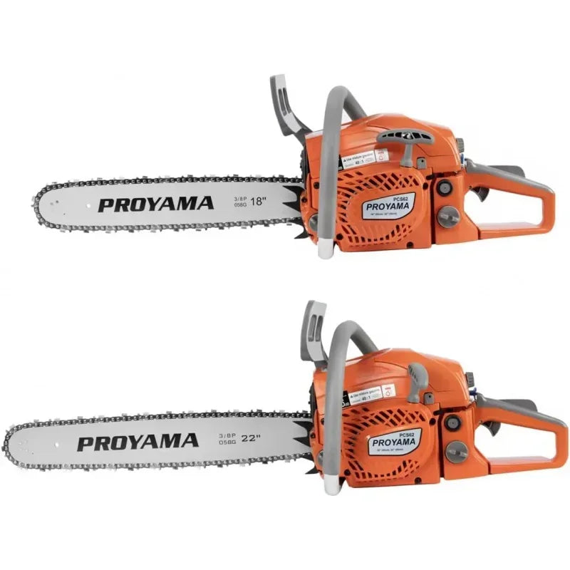 PROYAMA 62CC 2-Cycle Gas Powered Chainsaw, 22 Inch 18 Inch Handheld Cordless Petrol Chain Saw