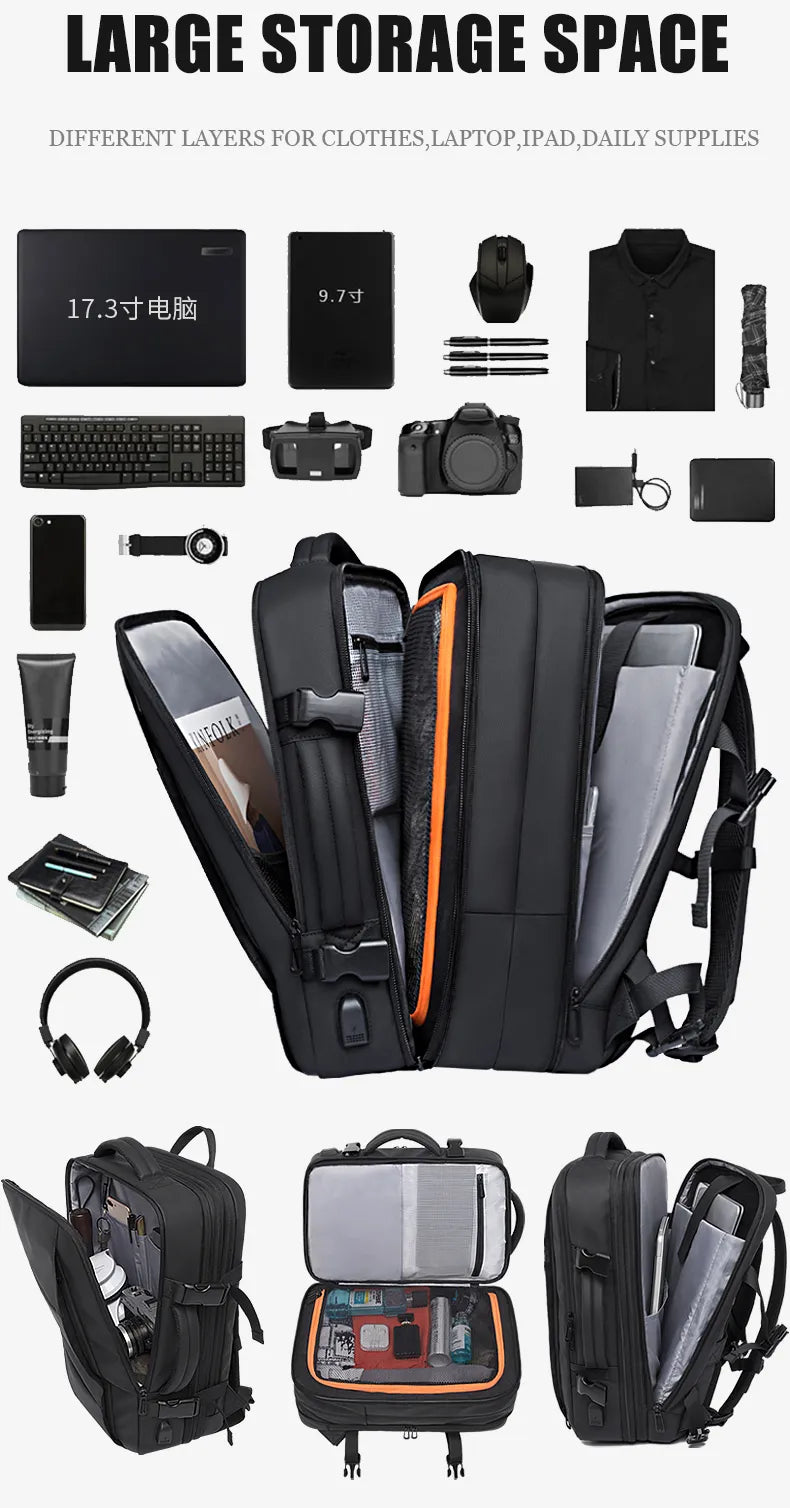 BANGE Travel Business Backpack School Expandable USB Bag Large Capacity 17.3 Laptop Waterproof