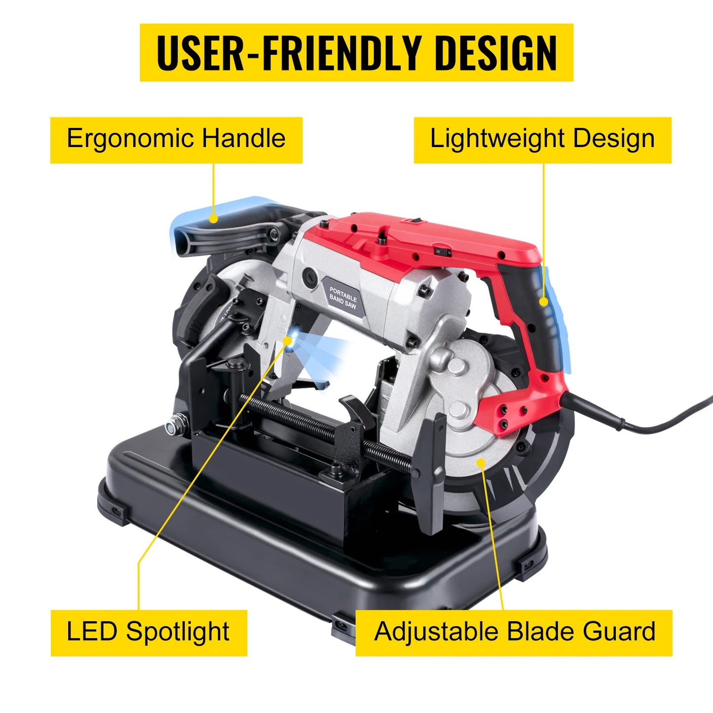SucceBuy Portable BandSaw 5Inch Cutting Capacity Cordless Variable Speed 10Amp Motor Deep Cut