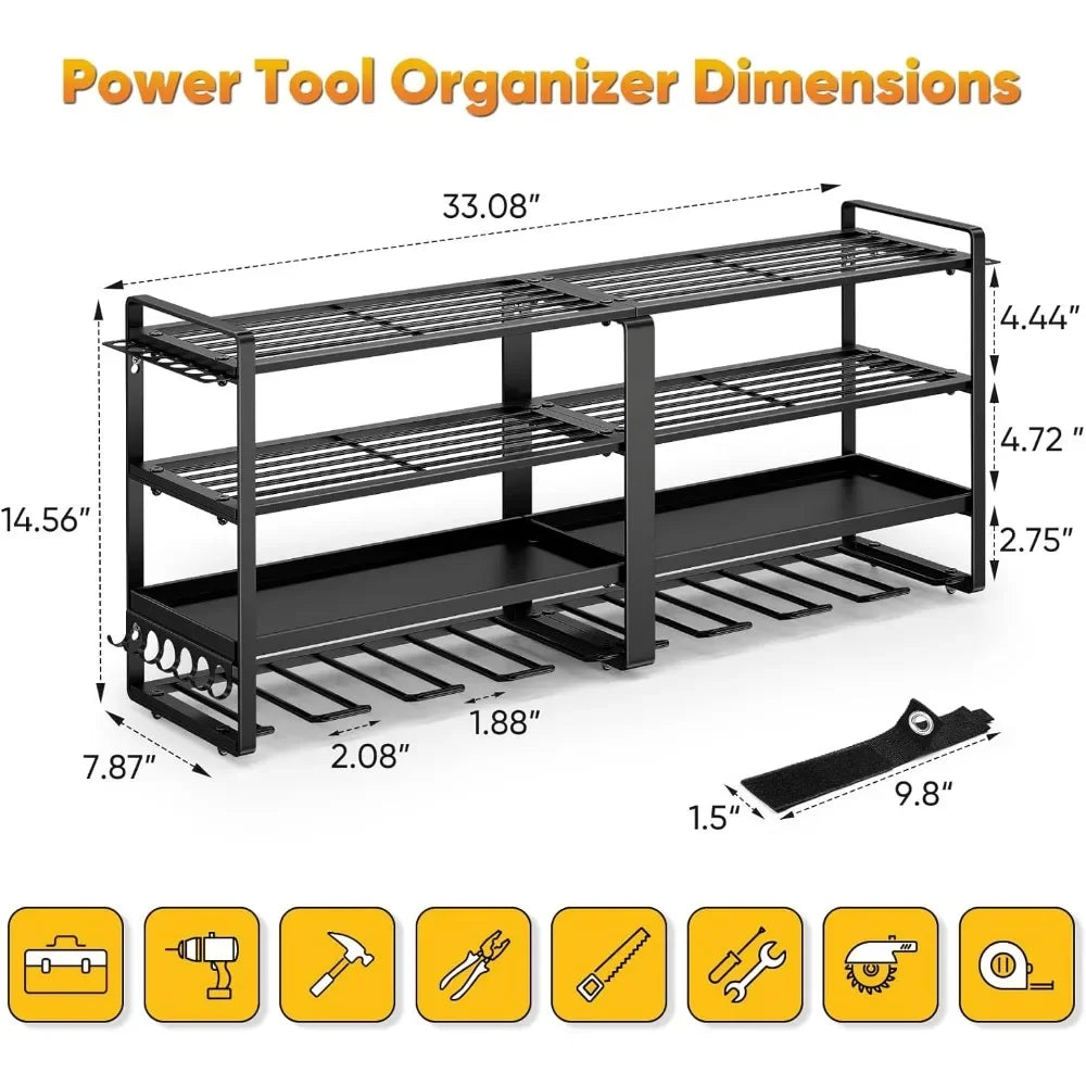 Power Tool Organizer Wall Mount, Heavy Duty Drill Holder, 4 Layer Garage Tool Organizer and Storage