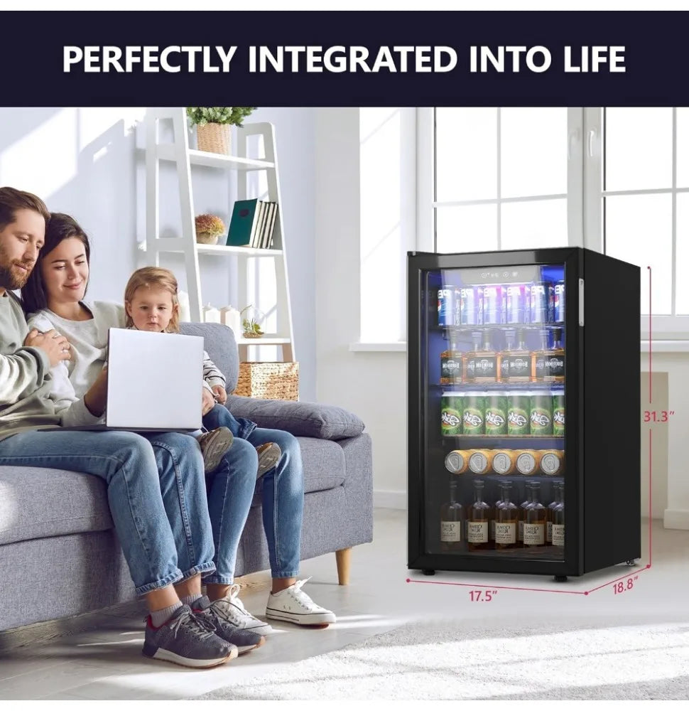 Beverage Refrigerator Cooler - 126 Can Mini Fridge with Glass Door for Soda Beer or Wine