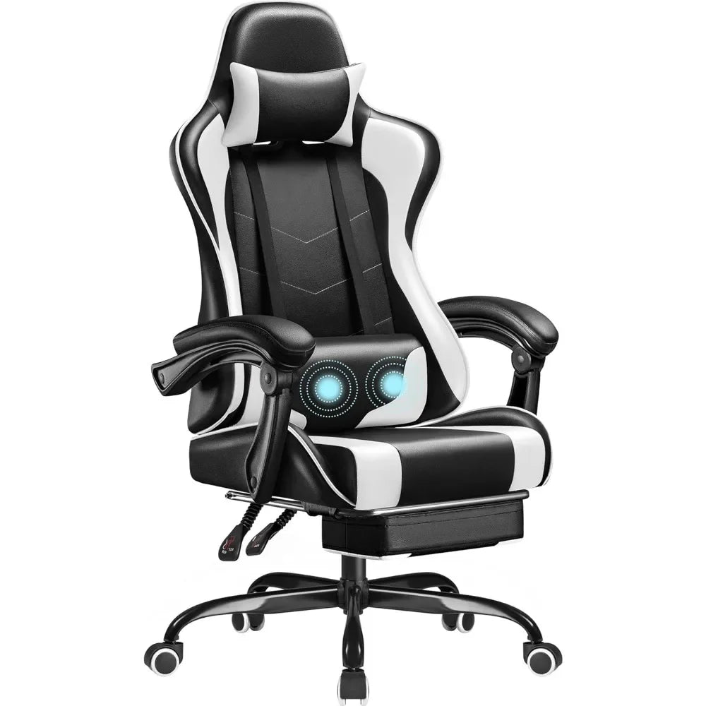 Video Game Chair w/Footrest & Massage Lumbar Support, Computer Chair Height Adjustable w/Swivel Seat