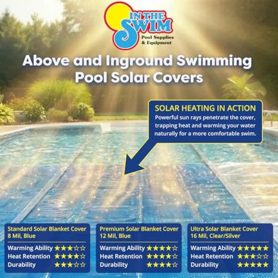 Solar POOL COVER ONLY for above ground and inground pools, 12 mil thick blue oval PVC, UV-resistant