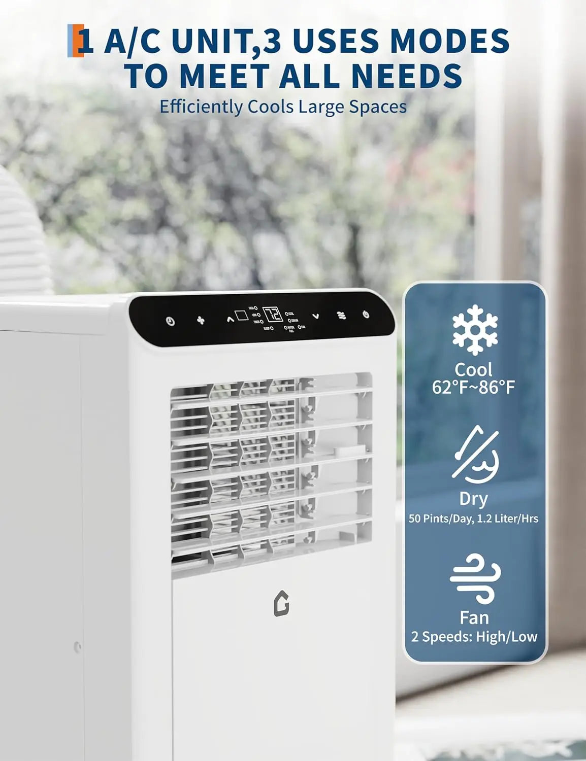 8000 BTU, 3-In-1 Portable AC Units for Rooms with Dehumidifier, Quiet Room Up to 350 Sq.Ft.Timer