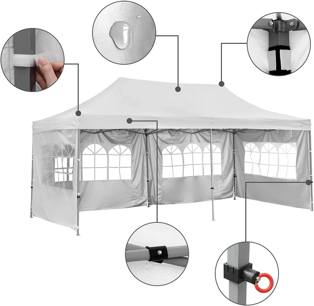 Outdoor Pop Up 10'x20' Canopy Tent with 6 Sidewalls Folding Commercial Heavy Duty Gazebo