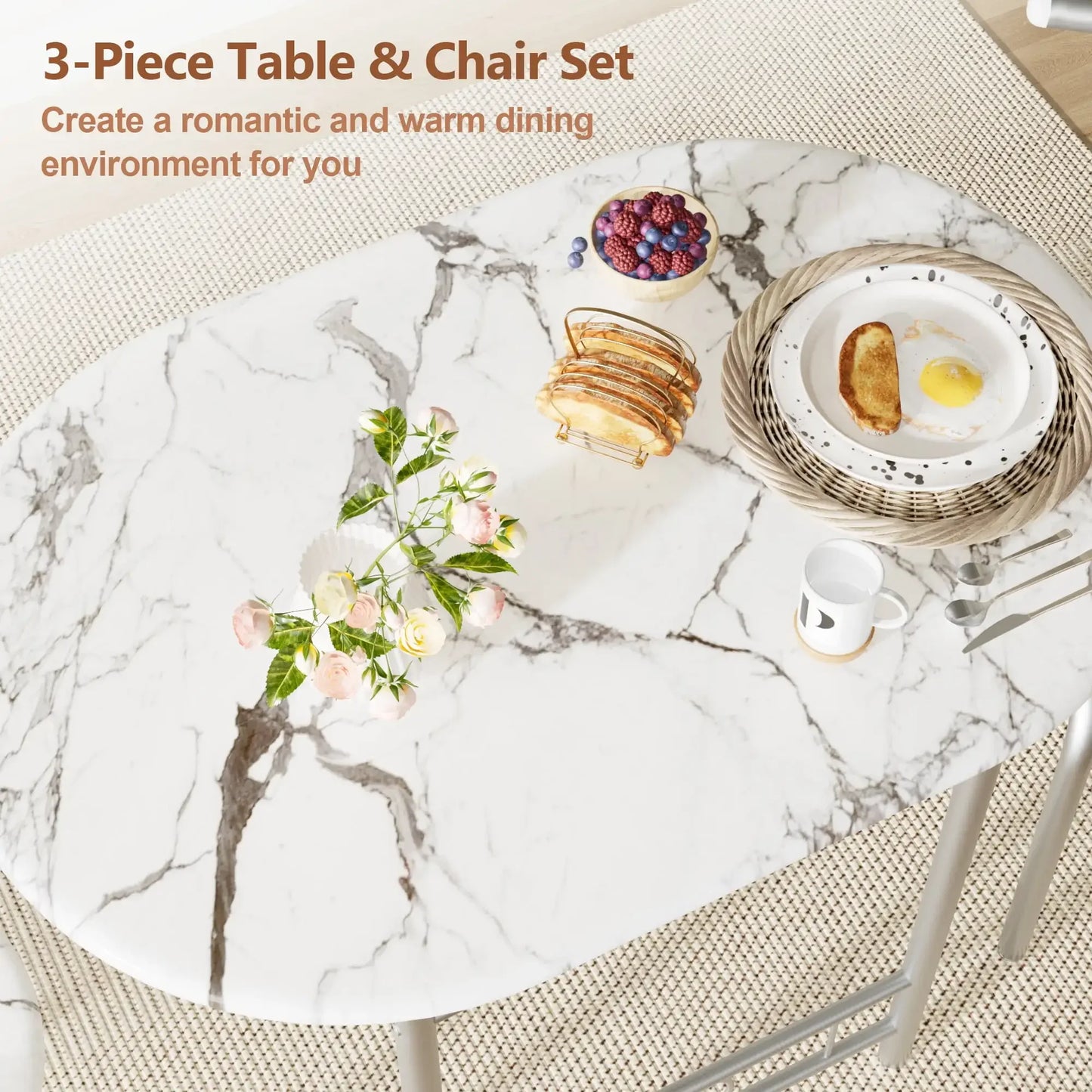 Vineego 3-Piece Small Kitchen Dining Set for 2 Black Wooden Table/Chairs Space Saving Breakfast Set