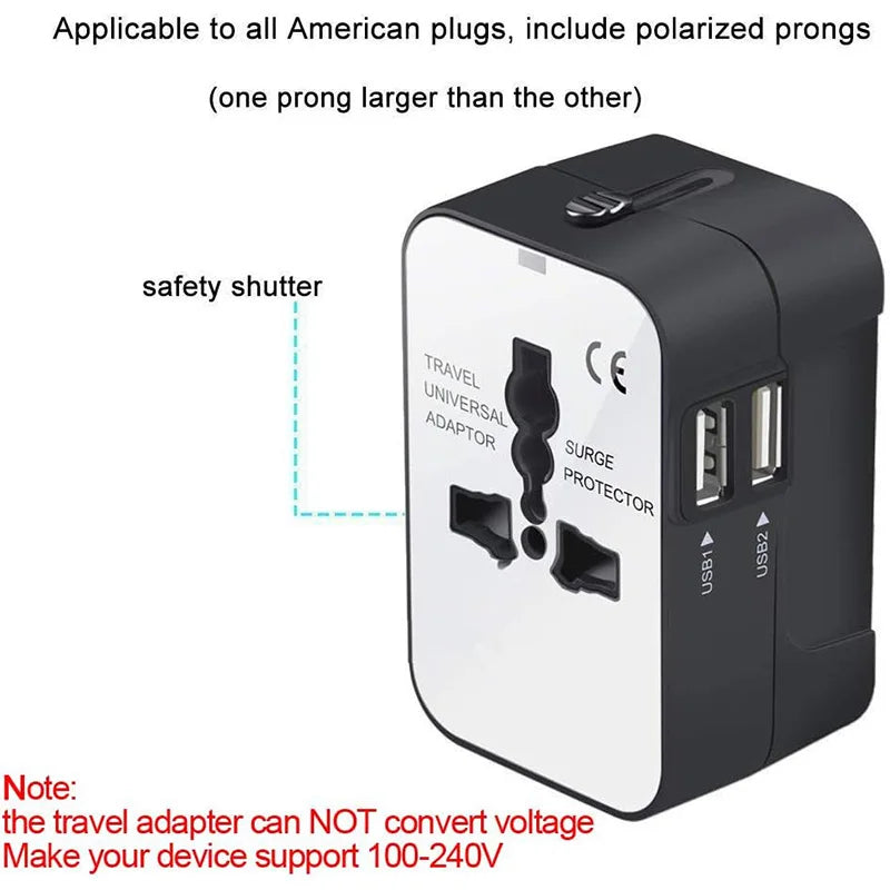 Travel Adapter, Worldwide All In One Universal Travel Adapter Wall Charger AC Power Plug Adapter