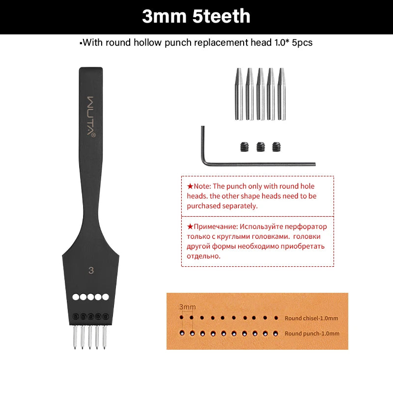 WUTA 3G Leather Punches Head Pricking Iron Removable Diamond Olive Round Hole French Style