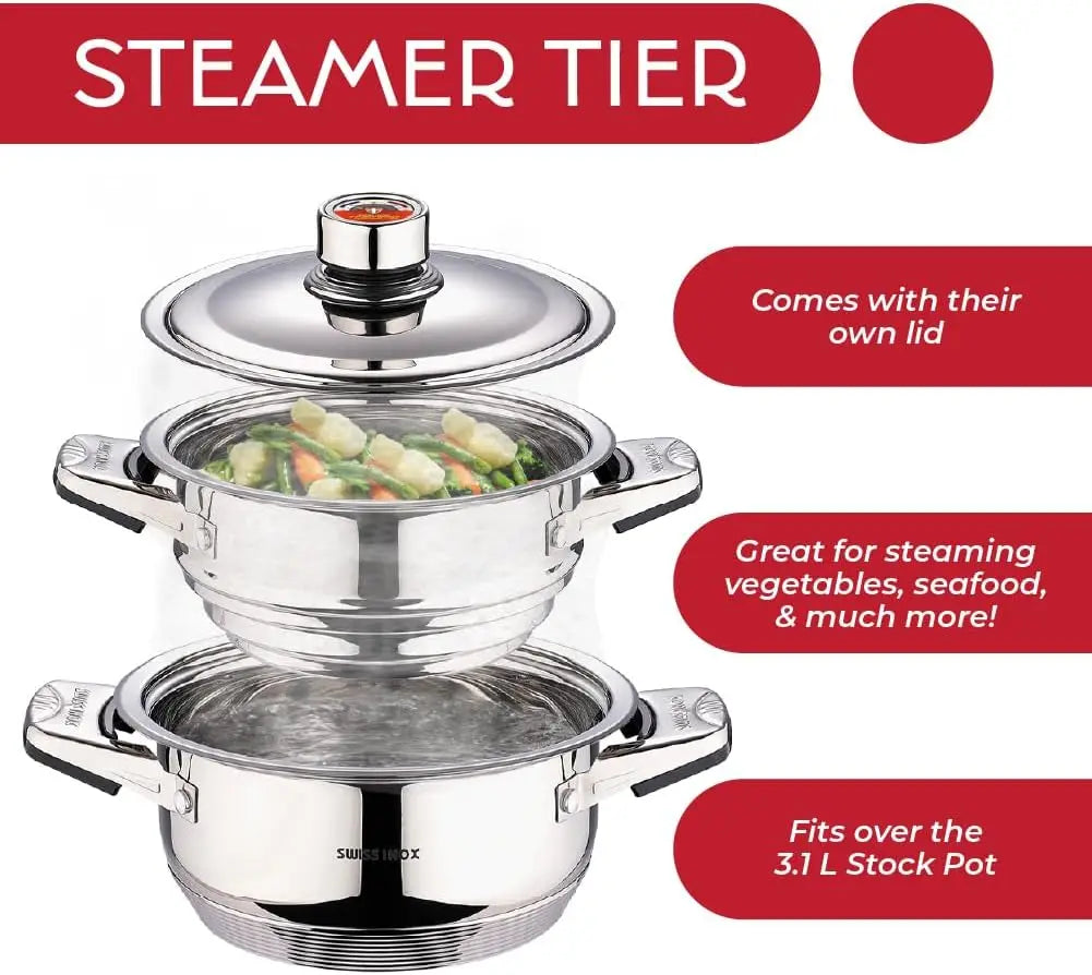 18-Piece Stainless Steel Cookware Set, Includes Induction Compatible Fry Pots, Saucepan, Casserole