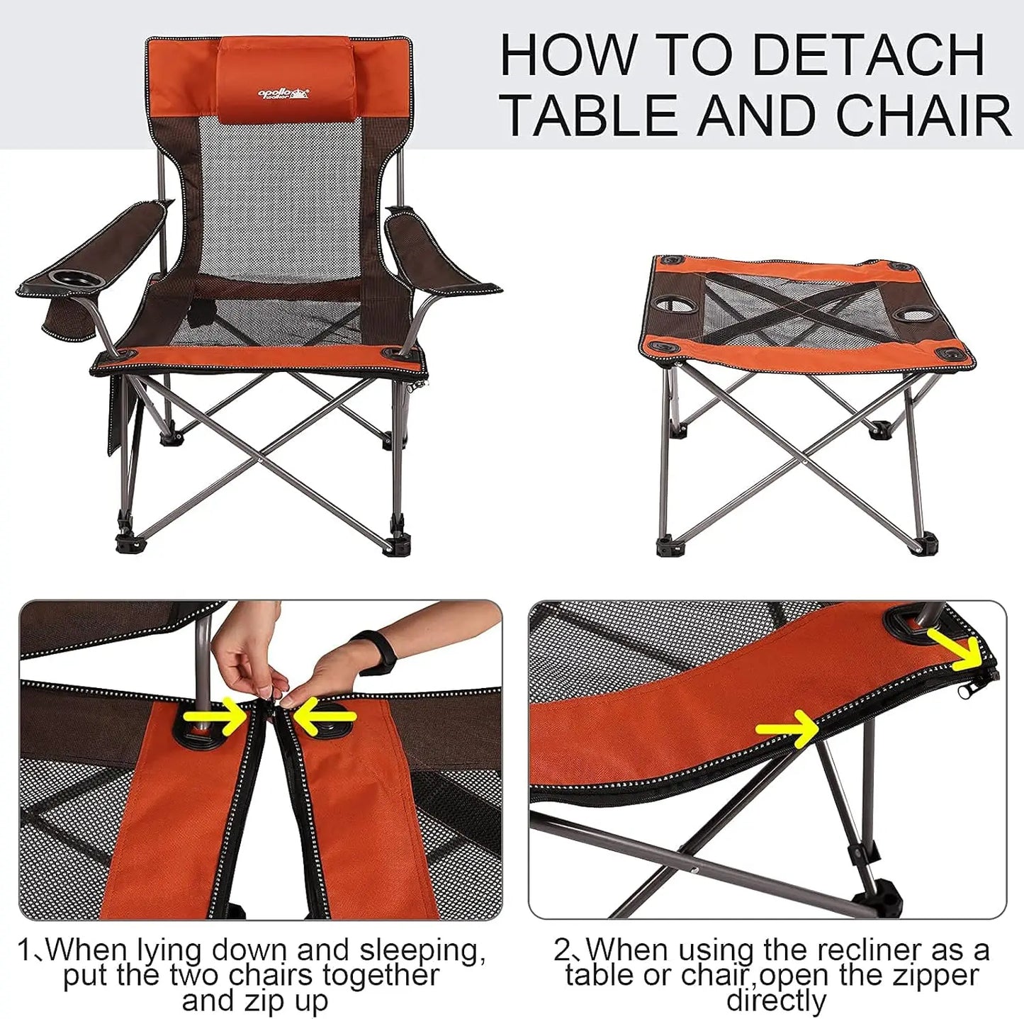 Walker Folding Camp Chairs for Adults 2 in 1 Portable Chairs Lightweight Mesh