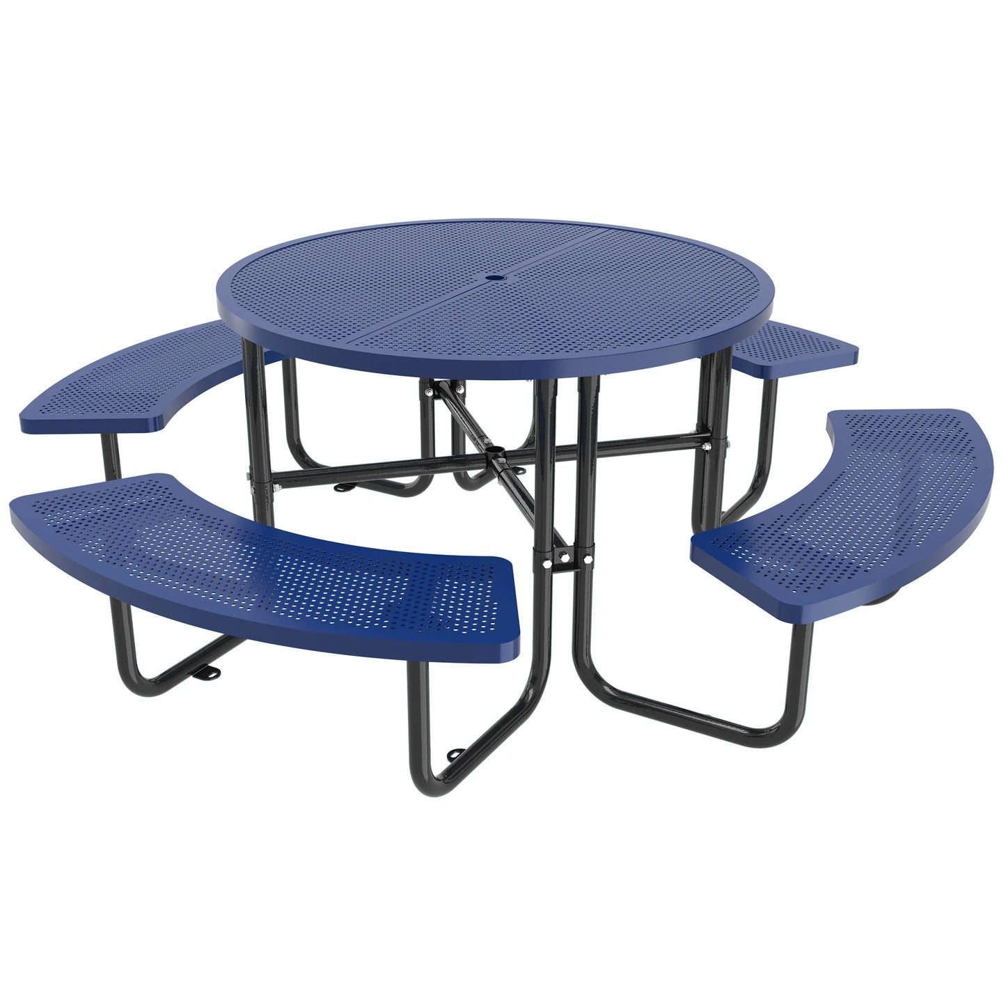 LZBEITEM Round Metal Picnic Table with Umbrella Hole, 46" Steel Portable Picnic Table Courtyard BBQ