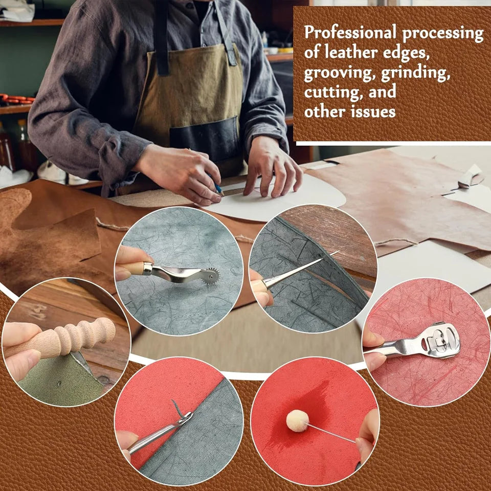 Leather Craft Tools Kit with Awl Stitching Punch Hole Sewing Needles/Stamping Repair Projects
