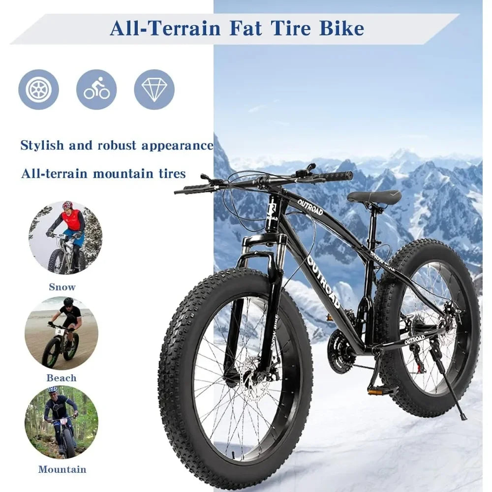 Mountain Bike 26 inch Fat Tire , 21 Speed Dual Front Suspension, Double Disc Brake