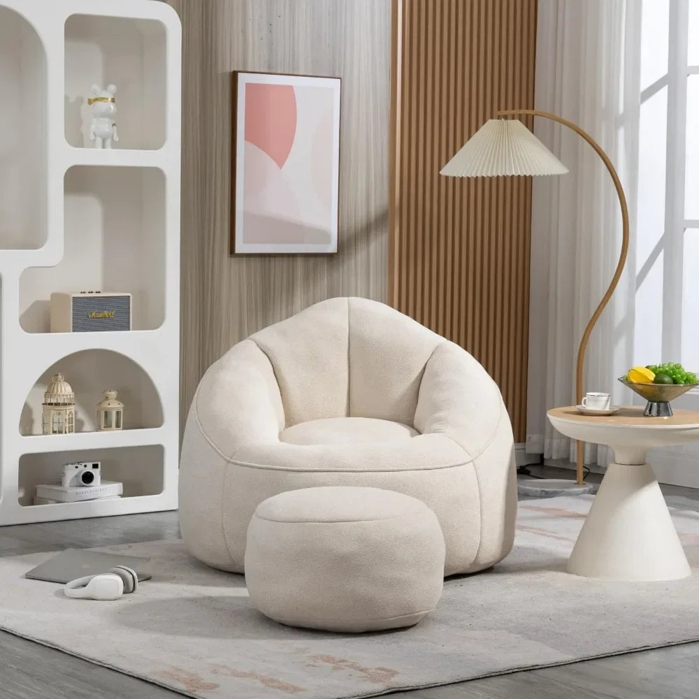 Bean Bag Chair with Ottoman, Comfy Bean Bag Sofa Chair,  Lazy Sofa, Modern Accent Bean Bag Chairs