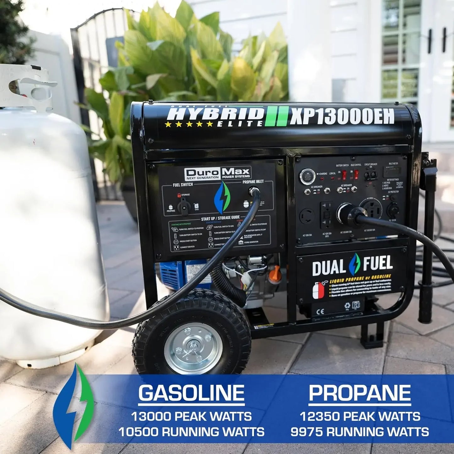 Dual Fuel Portable Generator 13000 Watt Gas or Propane Powered Electric Start-Home Back Up