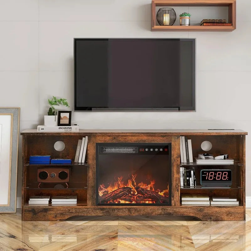 Fireplace TV Stand w/ 18'' Fireplace, Modern Entertainment Center/TVs up to 65", Media TV Console