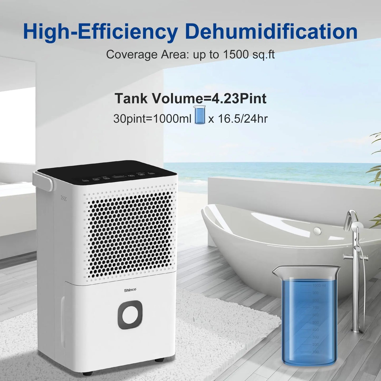 Shinco 30 Pints Dehumidifier for Home and Basements, 1500 Sq.Ft Dehumidifiers with Drain Hose