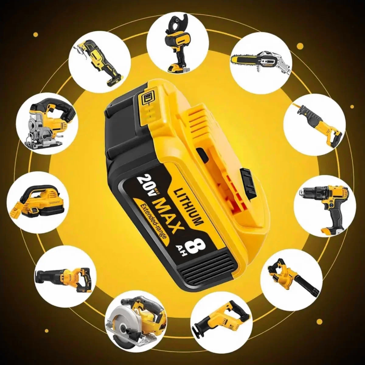 8.0Ah 20V Lithium-Ion Replacement Batteries for Dewalt/DCB200, DCB205, DCB206 & More