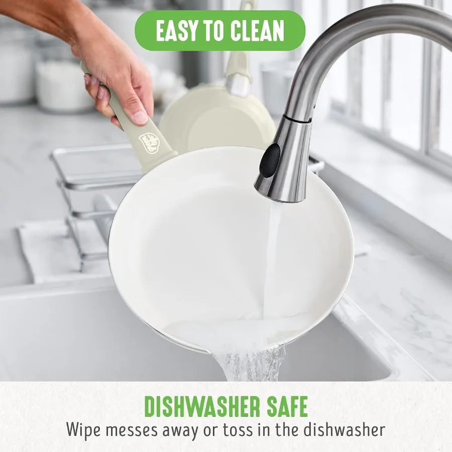 16 Piece Nonstick Cookware Set w/Soft Grip Handles for Everyday Cooking NonToxic PFAS-Free Ceramic