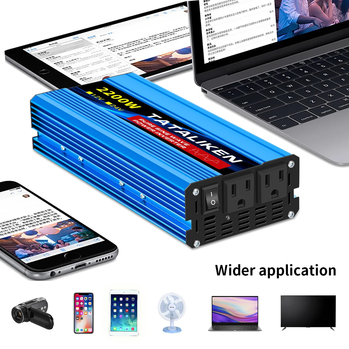 Power Inverter 10000W DC12V to AC110V 60HZ Pure Sine Wave Inverter w/LCD Display Remote 4AC Outlets