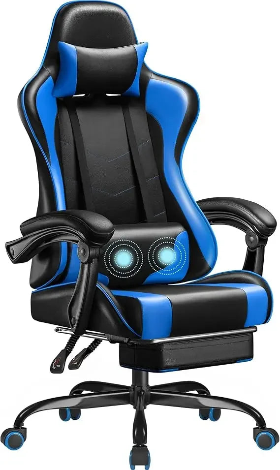 Video Game Chair w/Footrest & Massage Lumbar Support, Computer Chair Height Adjustable w/Swivel Seat