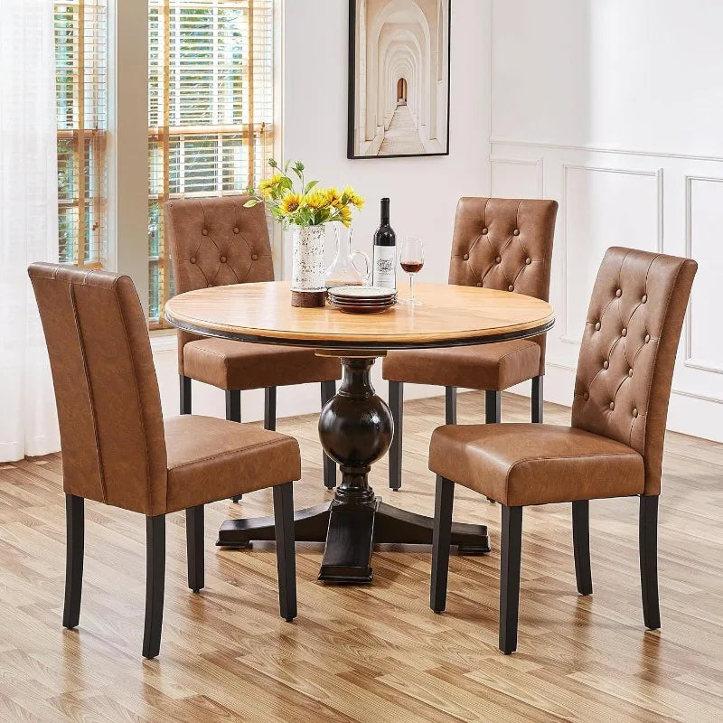 Button Tufted Dining Chairs Set of 4,Faux Leather Dining Room Chair with Rubber Wood Legs