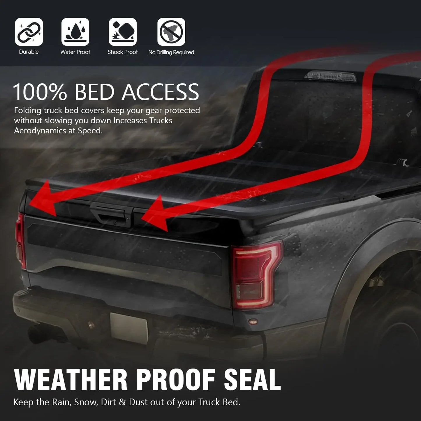 2024 Truck Bed Top Hard Solid Tri-Fold Tonneau Cover/22-23 Ford Maverick 4.5ft Bed, TTC-HARD-095