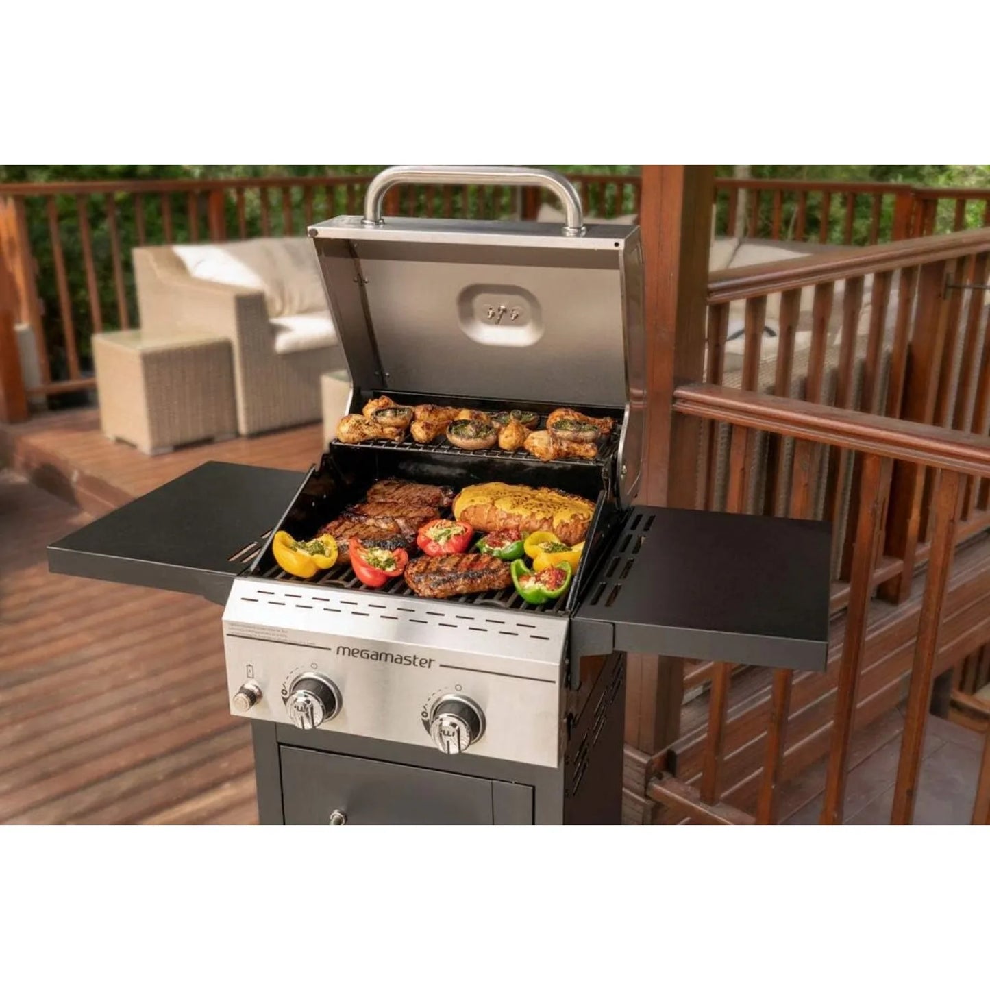 2-Burner Propane Barbecue Gas Grill w/ Foldable Side Tables