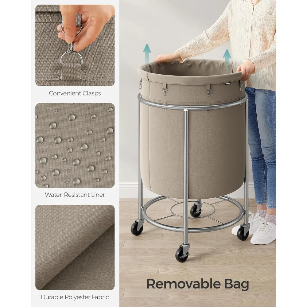 SONGMICS Laundry Basket with Wheels, Rolling Laundry Hamper, 29 Gal w/ Steel Frame and Removable Bag