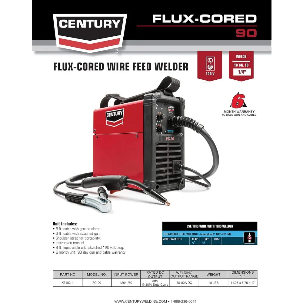 Lincoln Electric FC90 Flux Core Wire Feed Welder and Gun, 90 Amp, 120V, Inverter Power Source