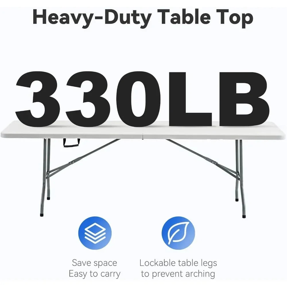 8ft foldable/foldable table with metal stand and durable and portable for meals, picnics