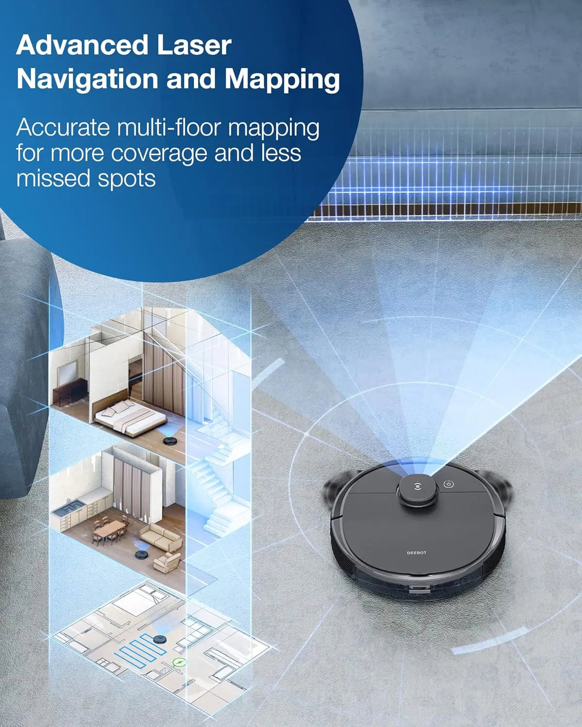 Deebot T8 Robot Vacuum and Mop Cleaner, Precise Laser Navigation, Multi-floor Mapping