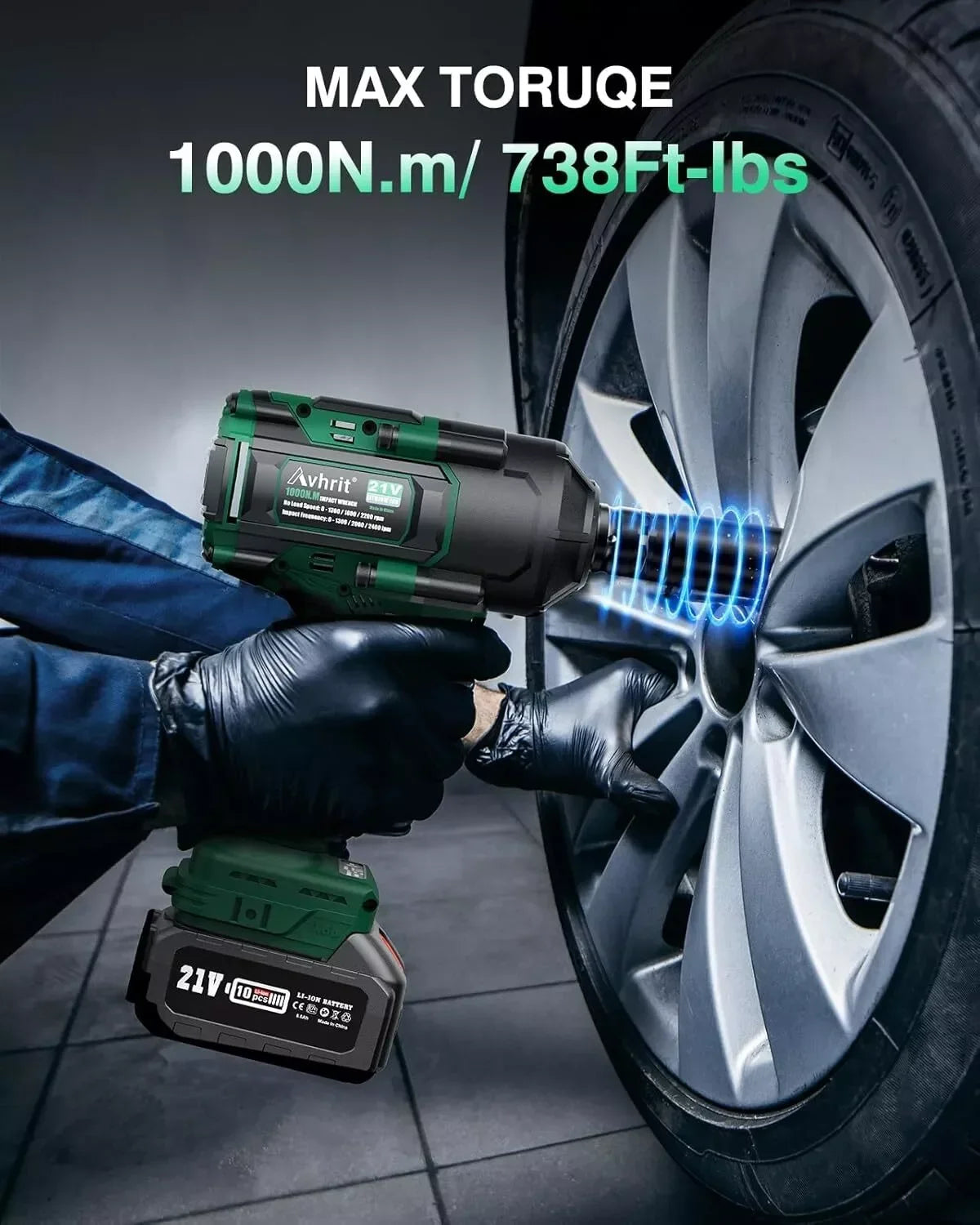 AVHRIT 1/2" Cordless Brushless Impact Wrench 1000Nm(738Ft-lbs) w/ 2x5.0Ah for Makita Power Tool Kit